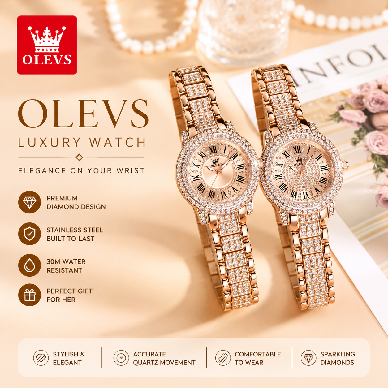 OLEVS Luxury Fashion ladies' watches Diamond dial waterproof diamond inlaid quartz watch for women beautiful trend dress watch
