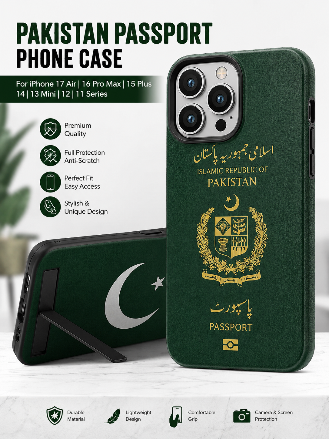Capa Case for iPhone 17 Air 16 Pro Max 15 Plus 11 13 Mini 14 12 Back Phone Cover Pakistan Passport Flag