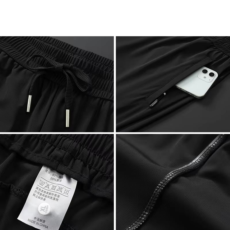 Ice Silk Men's trousers 2024 summer black-and-gray thin style business casual pants outdoor stretch breathable straight leg loos