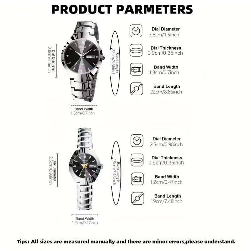 1/2pcs Couples Dial Cutting Quartz Watch Business Fashion Analog Calendar Wrist Watch Valentines Gift For Men Women Date Watch