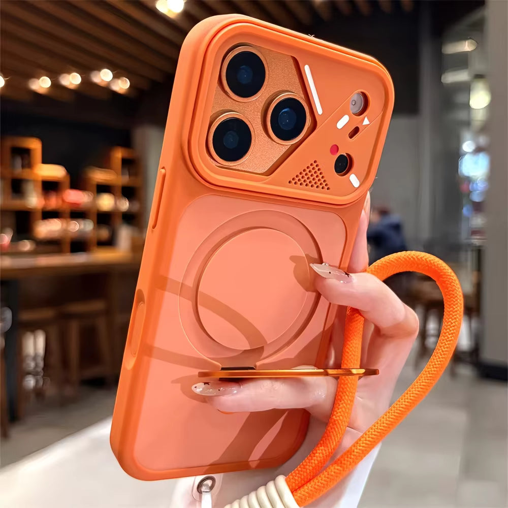 Metal Ring Bracket for Magsafe Wrist Strap Case for IPhone 17 16 15 14 Plus 13 12 11 Pro Max Matte Armor Stand Holder Cover