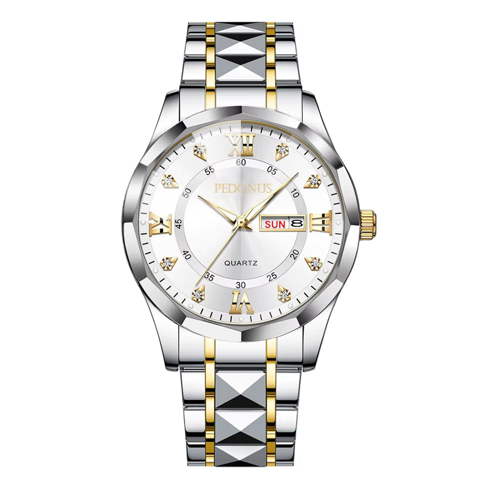 Top Brand Watch Men's Trendy Business High Quality Steel Belt Chinese English Dual Calendar MaleFashion Quartz Wristwatches