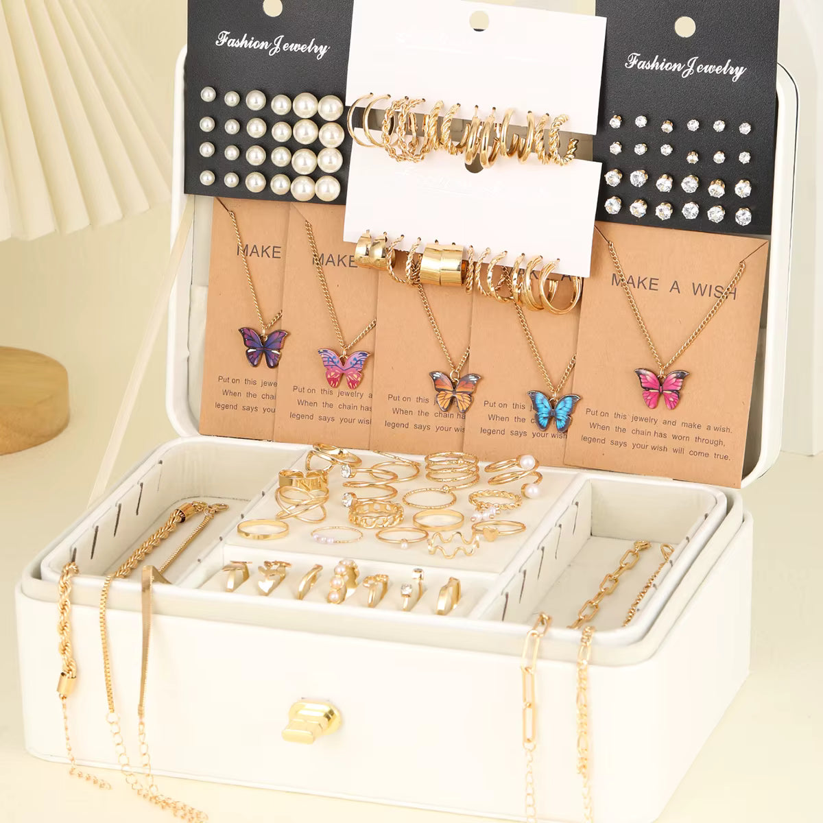 104 Pcs/Set Fashion Metal Pearl Zircon Earrings &nbsp;Butterfly Necklaces Bracelets Rings Combinations Jewelry Sets For Women's Gifts