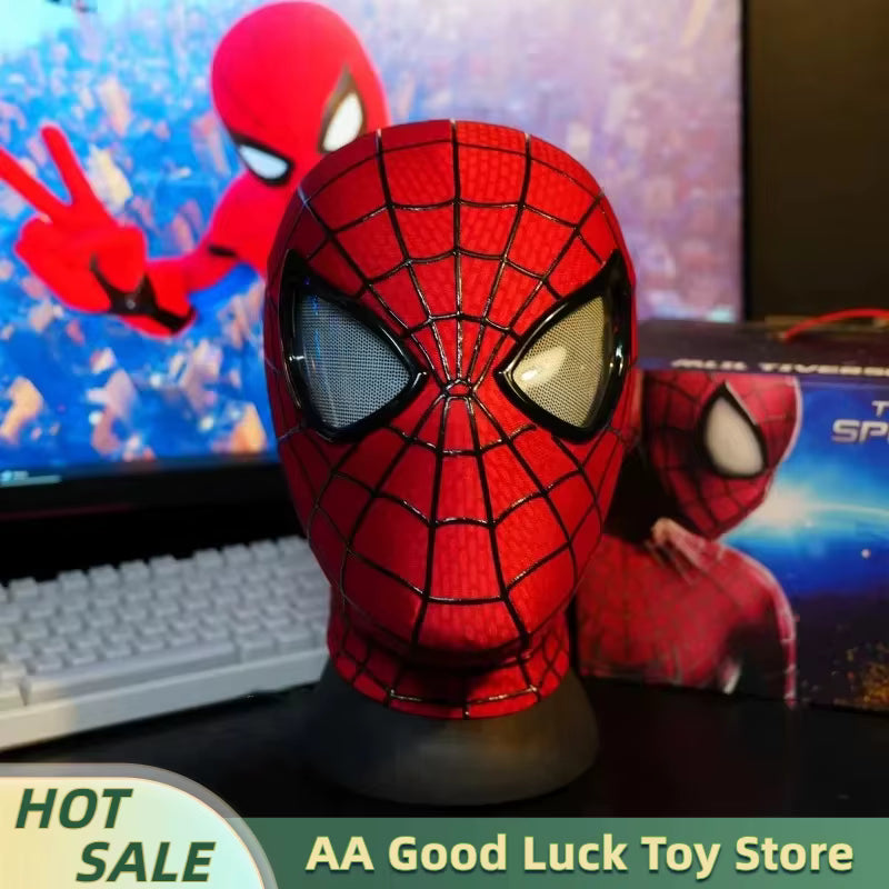 Amazing Spider Man Figure Mask Wearable Headgear Helmet With Ring Control Eye Light Cosplay Props Collection Model Toy Gift 1:1