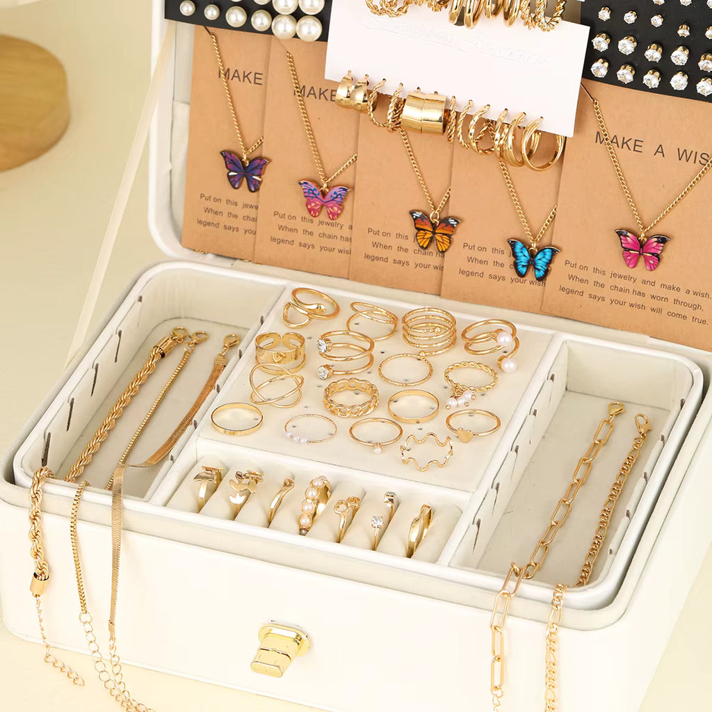 104 Pcs/Set Fashion Metal Pearl Zircon Earrings &nbsp;Butterfly Necklaces Bracelets Rings Combinations Jewelry Sets For Women's Gifts