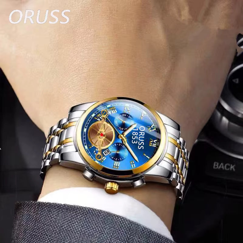 ORUSS Top Brand Hot Men Watches Luxury Waterproof Date Clock Male Quartz Watch Steel Strap Fashion Sports Men's WristWatch