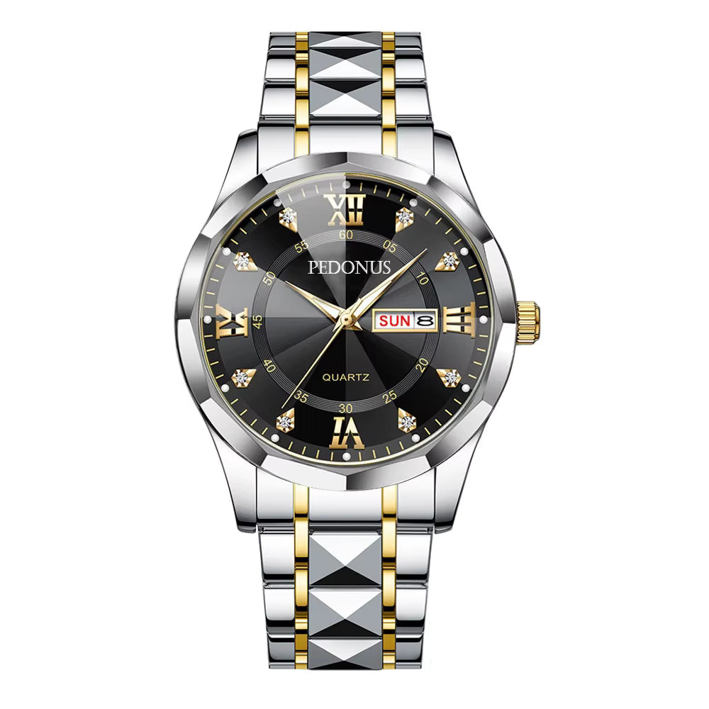Top Brand Watch Men's Trendy Business High Quality Steel Belt Chinese English Dual Calendar MaleFashion Quartz Wristwatches