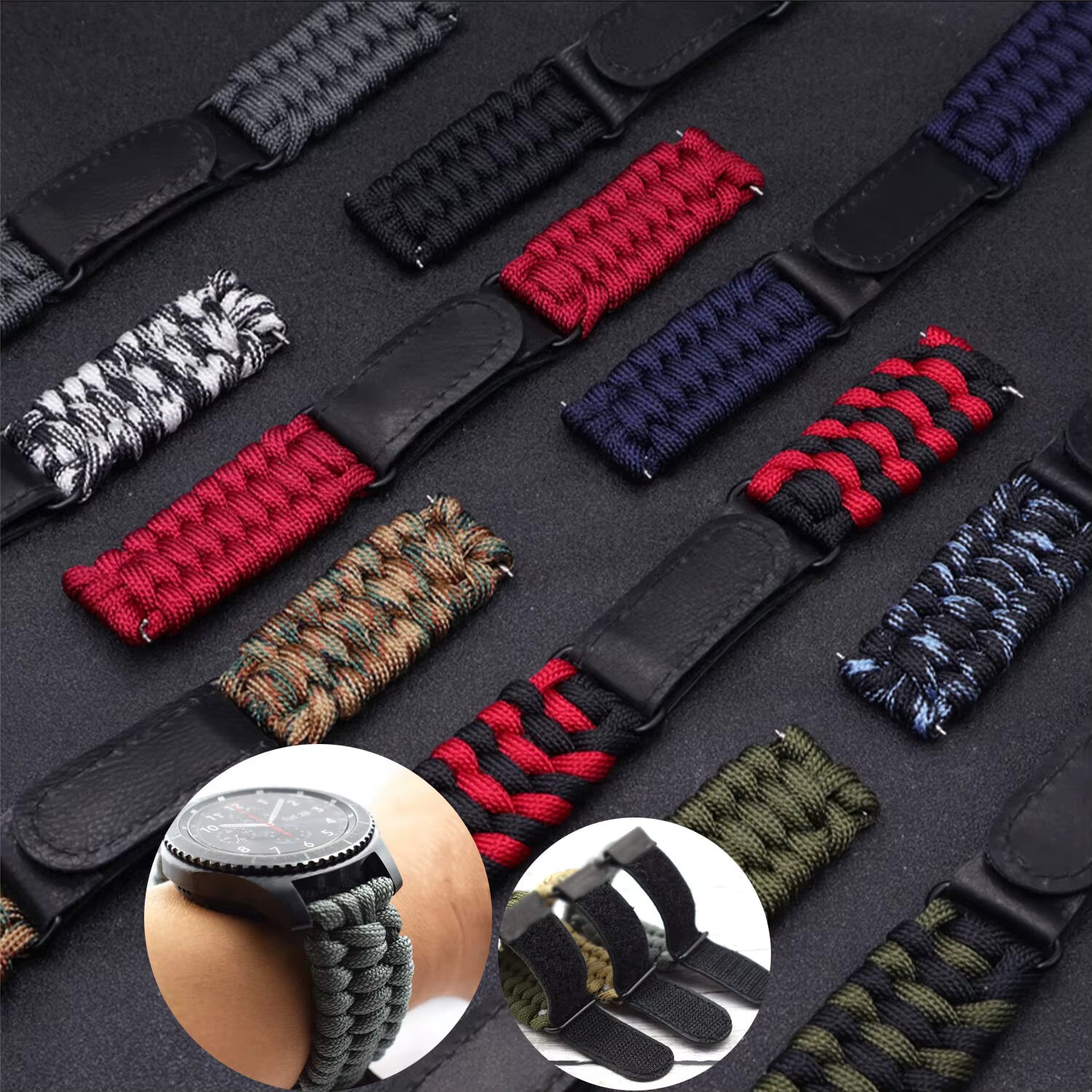 20 22mm Braided Flat Head Universal Watchband Colorful Velcro Style For Galaxy Watch 3/4/5 41/45mm 40/44 42/46mm Gear S3 Band