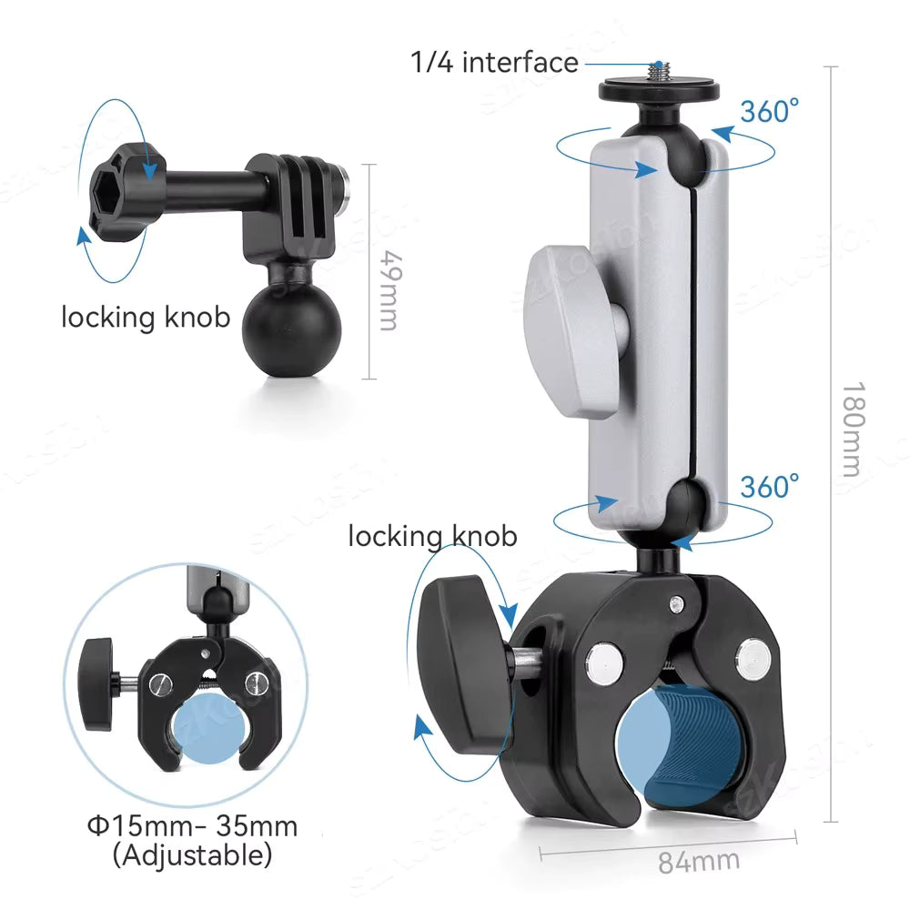 Motorcycle Handlebar Clip Holder Bicycle Bike Seatpost Clamp for Gopro 12 11 10 9 8 7 Insta360 X3 X4 Action Camera Accessories