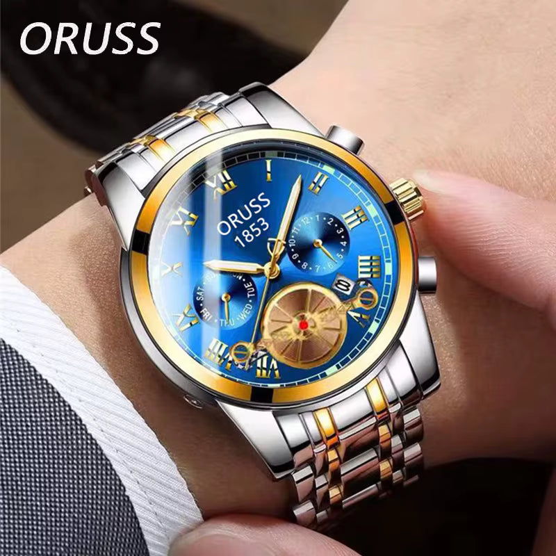 ORUSS Top Brand Hot Men Watches Luxury Waterproof Date Clock Male Quartz Watch Steel Strap Fashion Sports Men's WristWatch