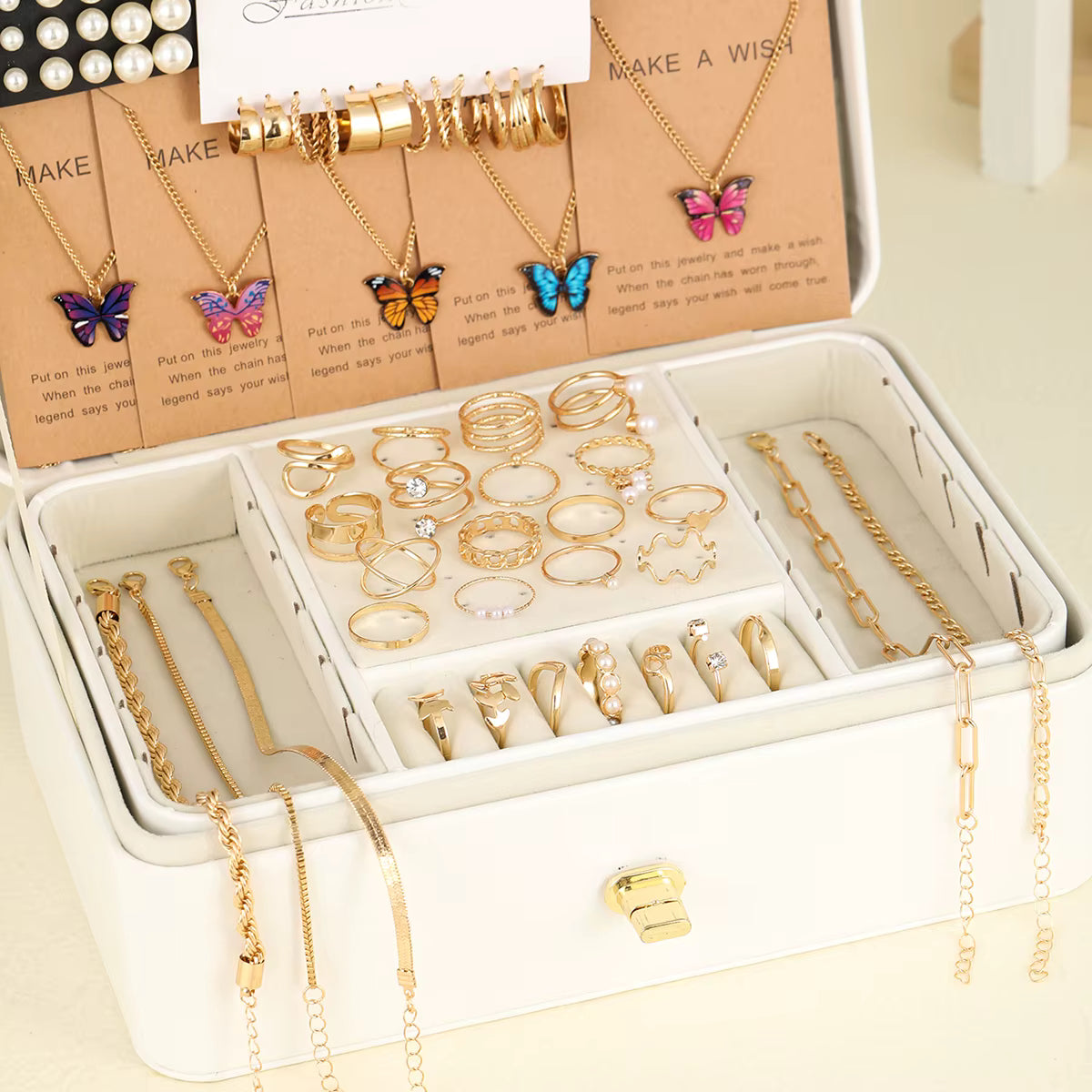 104 Pcs/Set Fashion Metal Pearl Zircon Earrings &nbsp;Butterfly Necklaces Bracelets Rings Combinations Jewelry Sets For Women's Gifts