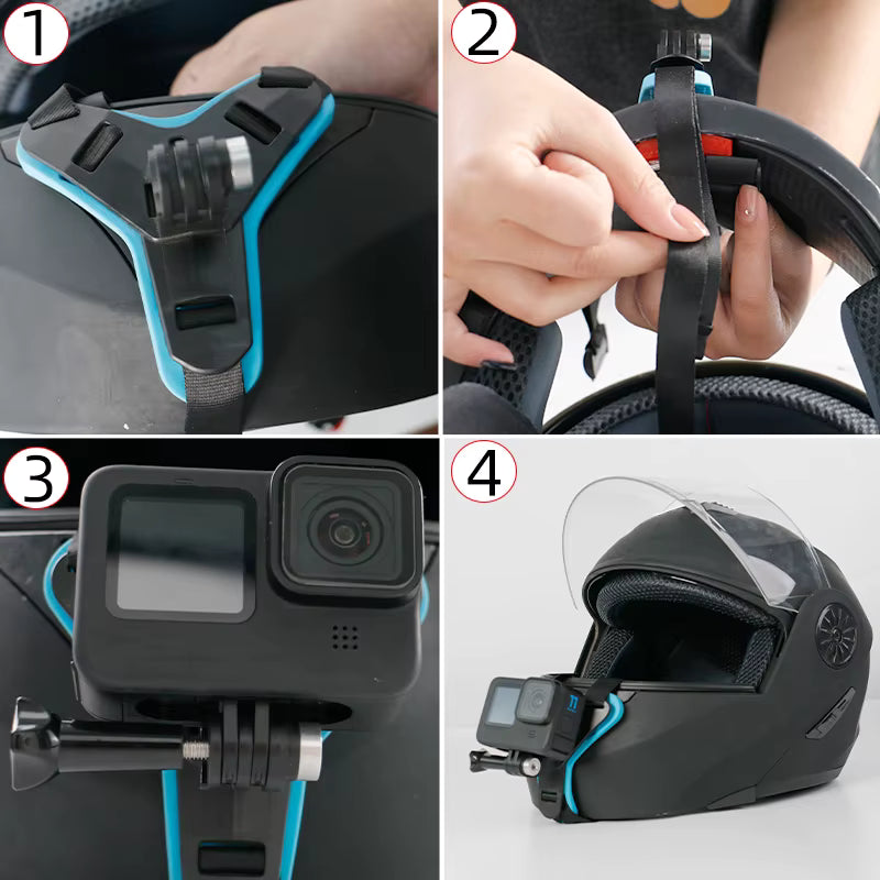 Motorcycle Helmet Front Chin Stand Camera Holder for GoPro Hero DJI Osmo Action Insta360 Action Camera Accessorie Helmet Strap