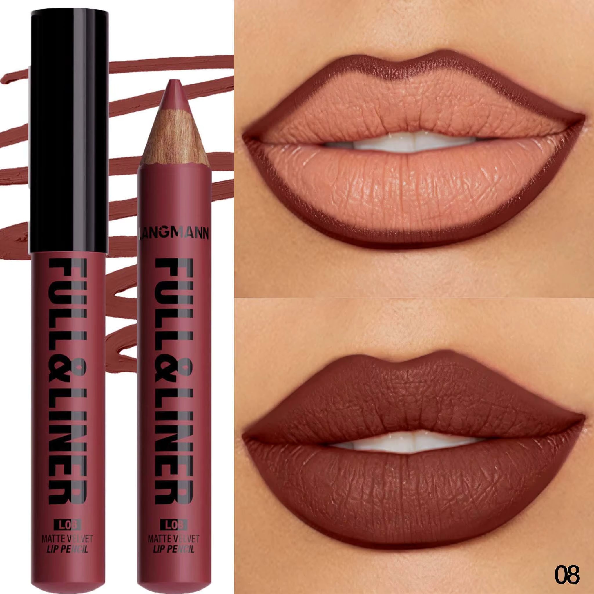 Top On Sale Product Recommendations! 12 Colors Wooden Matte Lip Liner Pencil Nude Brown Matte Long-lasting Waterproof Lip Contour Makeup