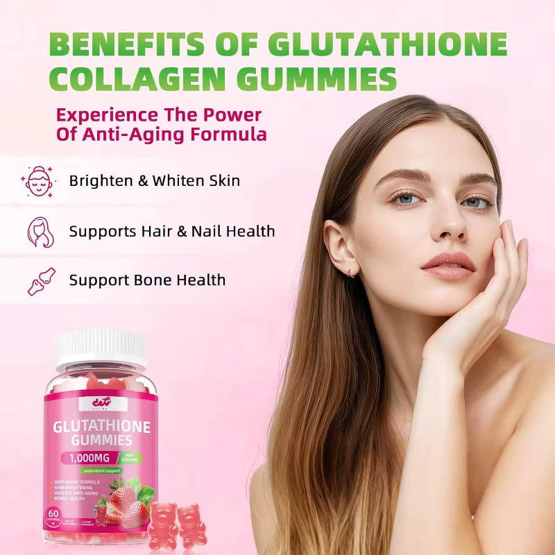 Collagen glutathione gummies supplement: Vitamin C E、D&B12 ， Anti aging formula and bone strengthening