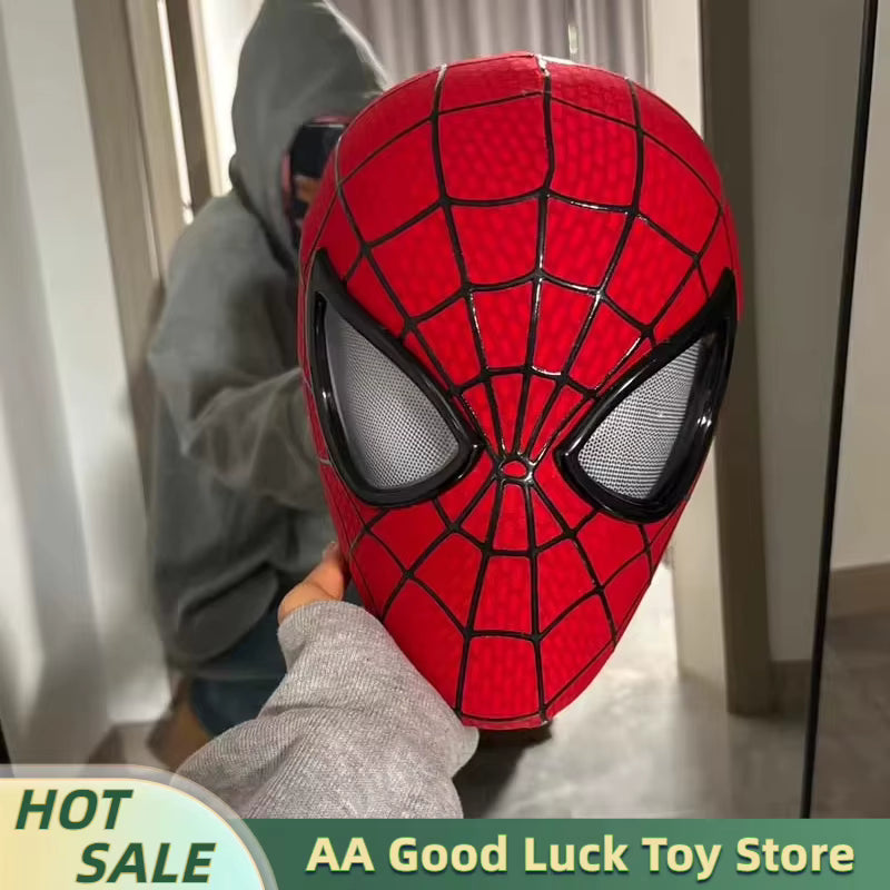 Amazing Spider Man Figure Mask Wearable Headgear Helmet With Ring Control Eye Light Cosplay Props Collection Model Toy Gift 1:1