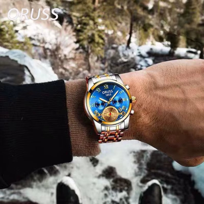 ORUSS Top Brand Hot Men Watches Luxury Waterproof Date Clock Male Quartz Watch Steel Strap Fashion Sports Men's WristWatch
