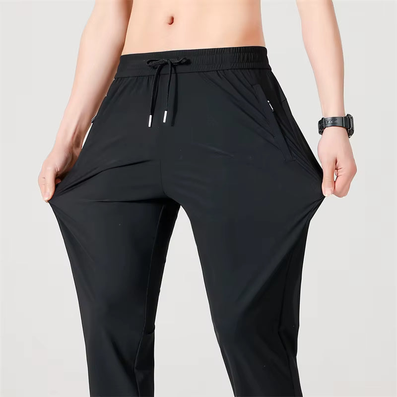 Ice Silk Men's trousers 2024 summer black-and-gray thin style business casual pants outdoor stretch breathable straight leg loos