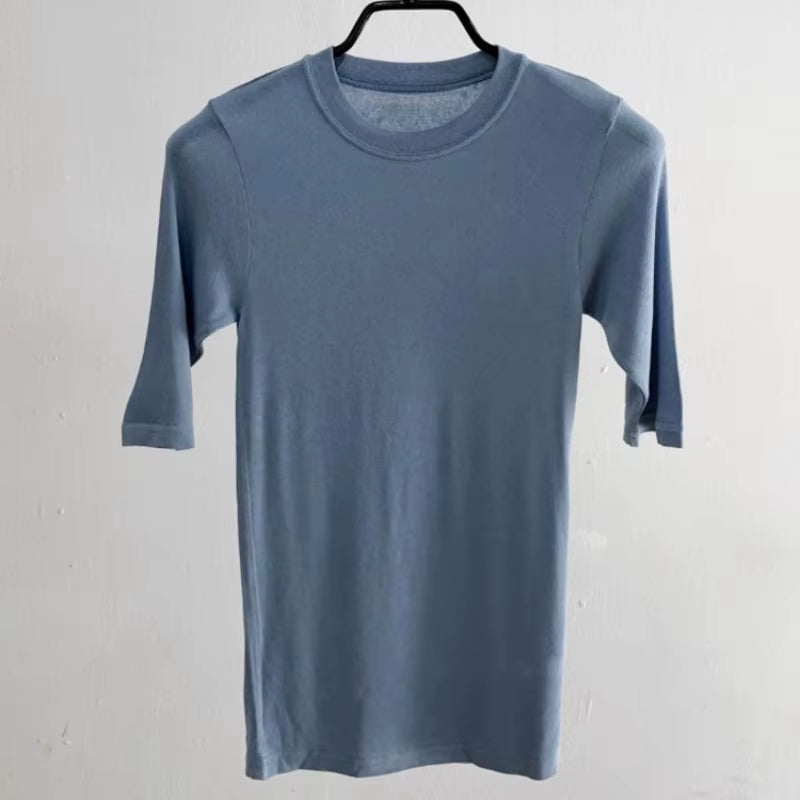 2026 Summer Solid Thin TShirt Women Cotton Half Sleeve Slim Basic Korean Style Tee Shirt Femme High Elasticity Pink Clothes Tops