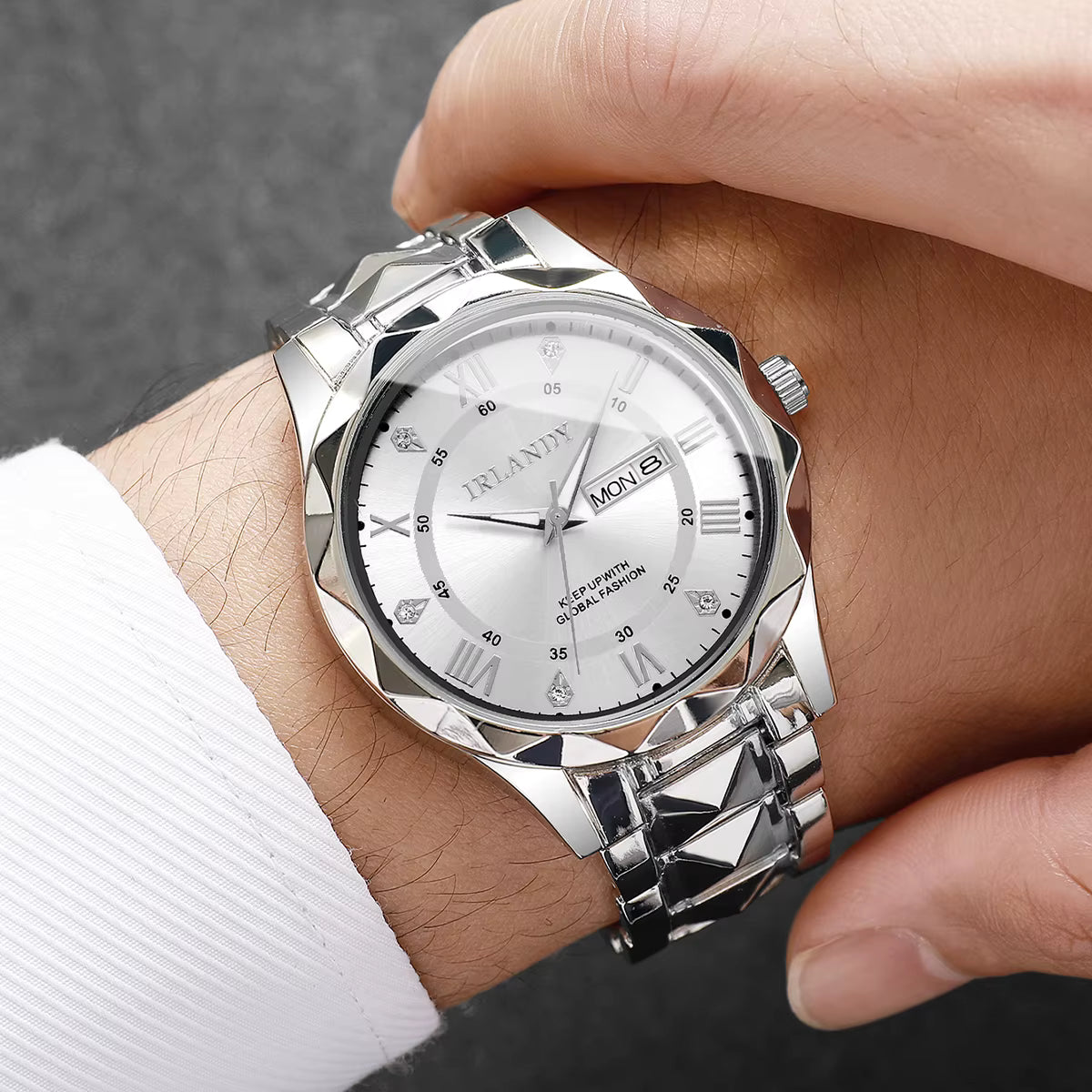 Luxury Men Business Watches Fashion Stainless Steel Band Roma Dial Quartz Watches for Men Clock Reloj Hombre（Without Box）