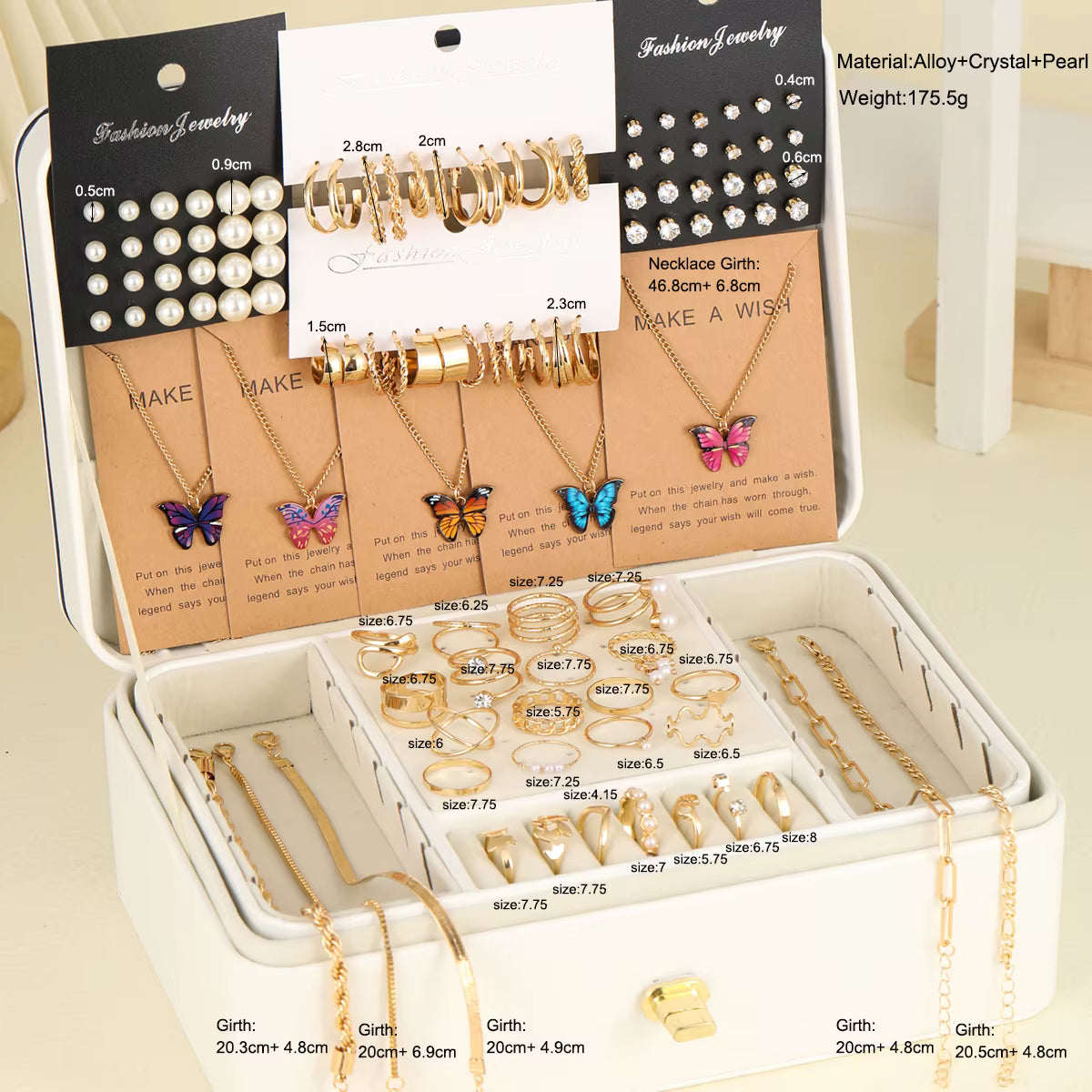 104 Pcs/Set Fashion Metal Pearl Zircon Earrings &nbsp;Butterfly Necklaces Bracelets Rings Combinations Jewelry Sets For Women's Gifts