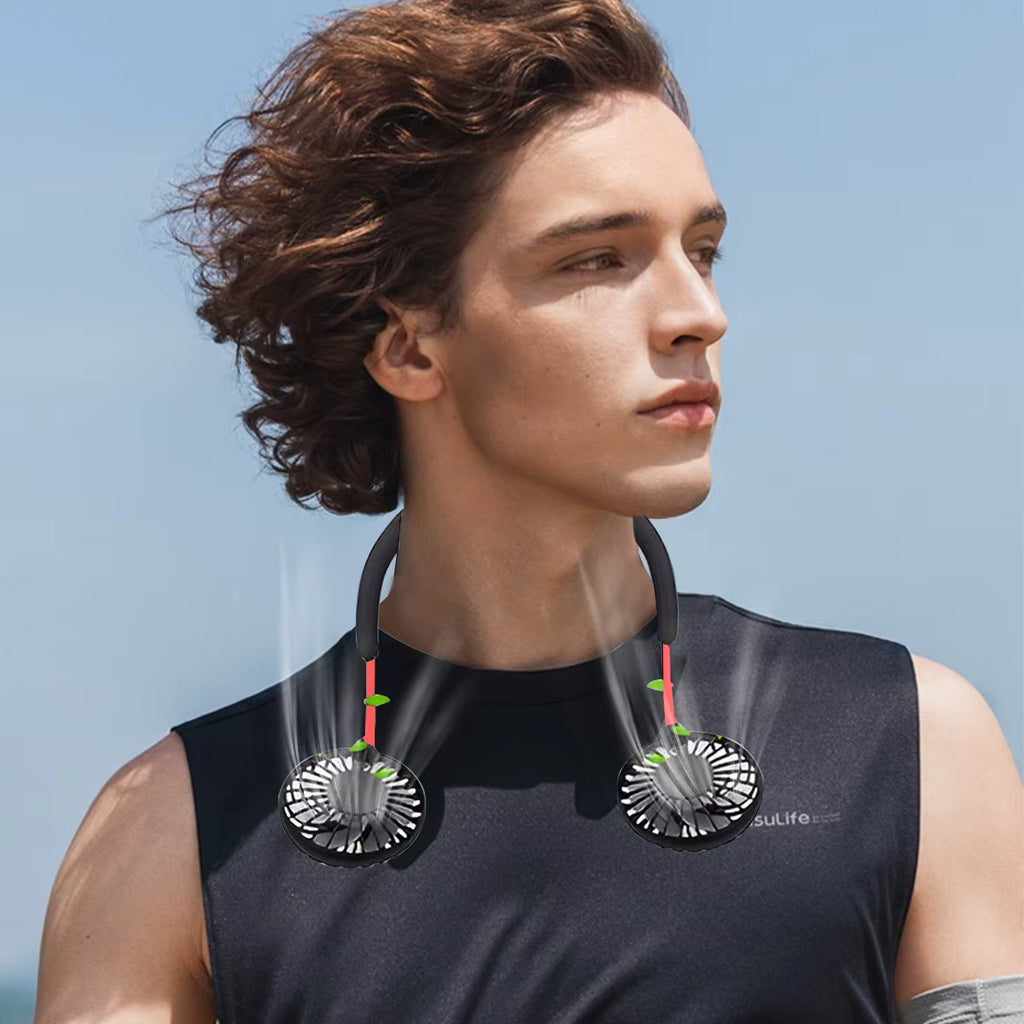 USB Rechargeable Mini Sports 3-Speed Adjustable Neck Dual Fan Home OfficeOutdoor Travel Portable Hanging Neck Fan