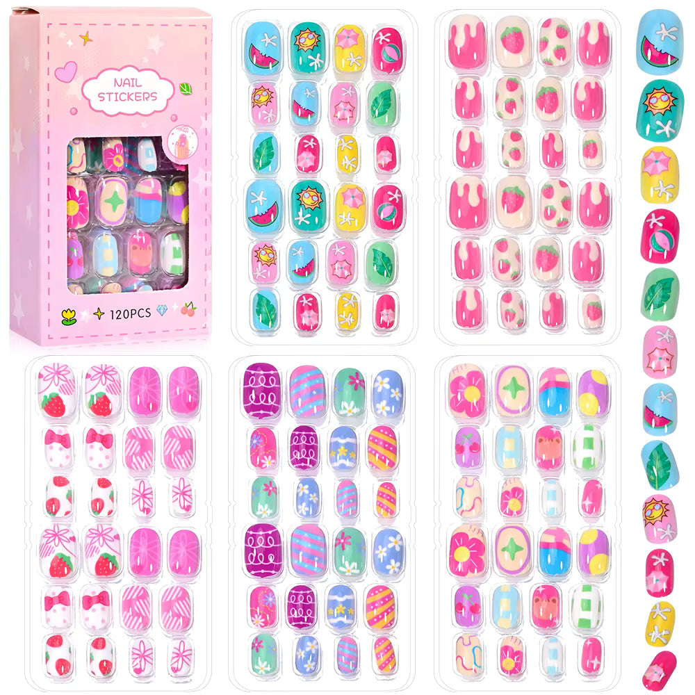 120-Piece 5-Set Candy Kids Press-On Nails Child Nail