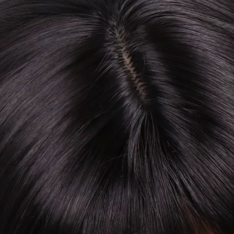 Woman Daily Clothing Match Straight Black Long Hair Ball Evening Dress Dress Up Curtain Bangs Headgear Party Lady Synthetic Wig
