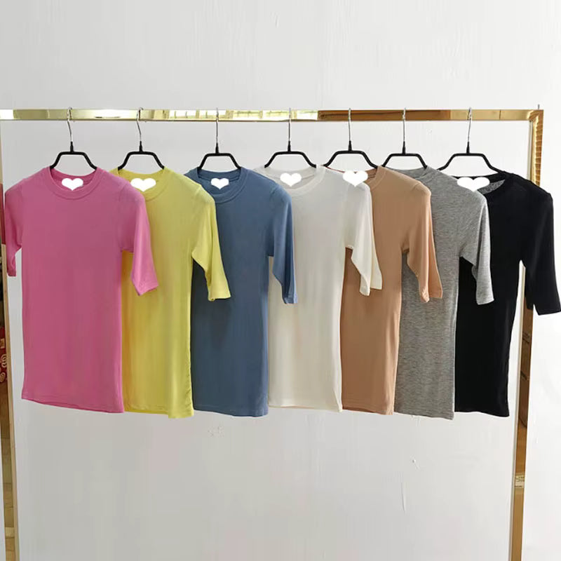2026 Summer Solid Thin TShirt Women Cotton Half Sleeve Slim Basic Korean Style Tee Shirt Femme High Elasticity Pink Clothes Tops