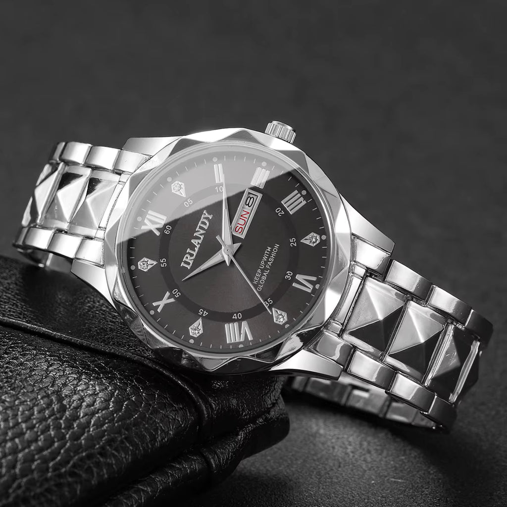 Luxury Men Business Watches Fashion Stainless Steel Band Roma Dial Quartz Watches for Men Clock Reloj Hombre（Without Box）