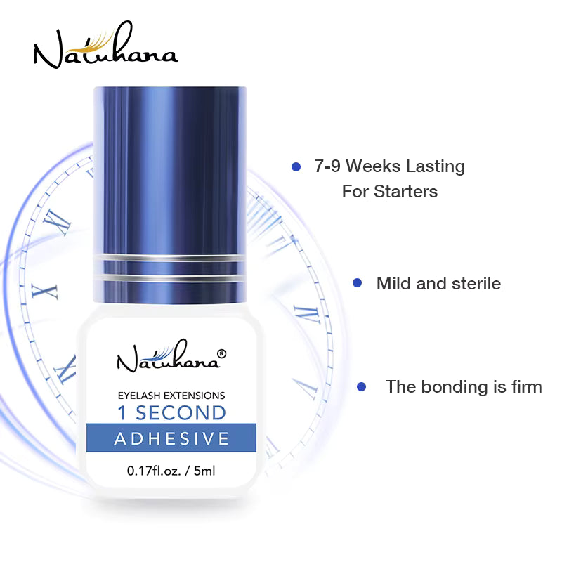 NATUHANA 5ml 1 Second Fast Drying Strong False Eye Lash Extension Glue Adhesive Retention 5-7 Weeks Low Smell Mink Eyelash Glue