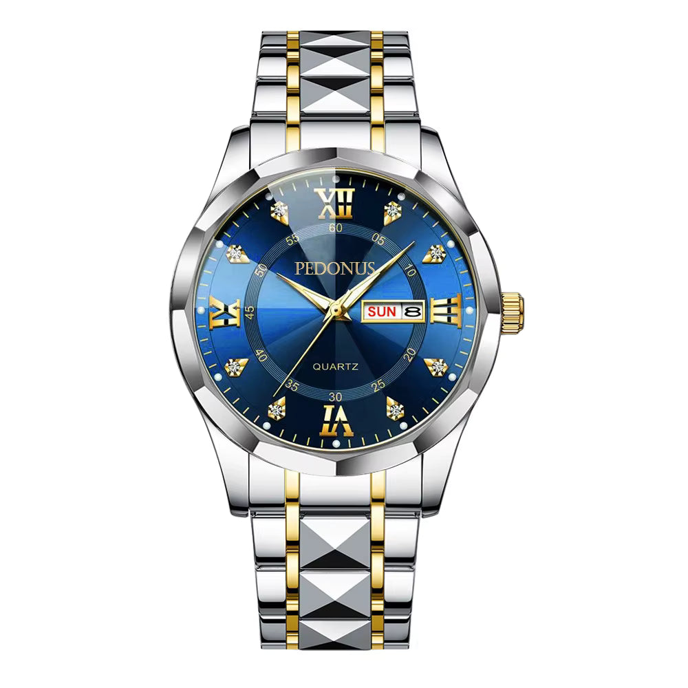 Top Brand Watch Men's Trendy Business High Quality Steel Belt Chinese English Dual Calendar MaleFashion Quartz Wristwatches