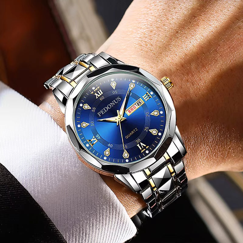 Top Brand Watch Men's Trendy Business High Quality Steel Belt Chinese English Dual Calendar MaleFashion Quartz Wristwatches